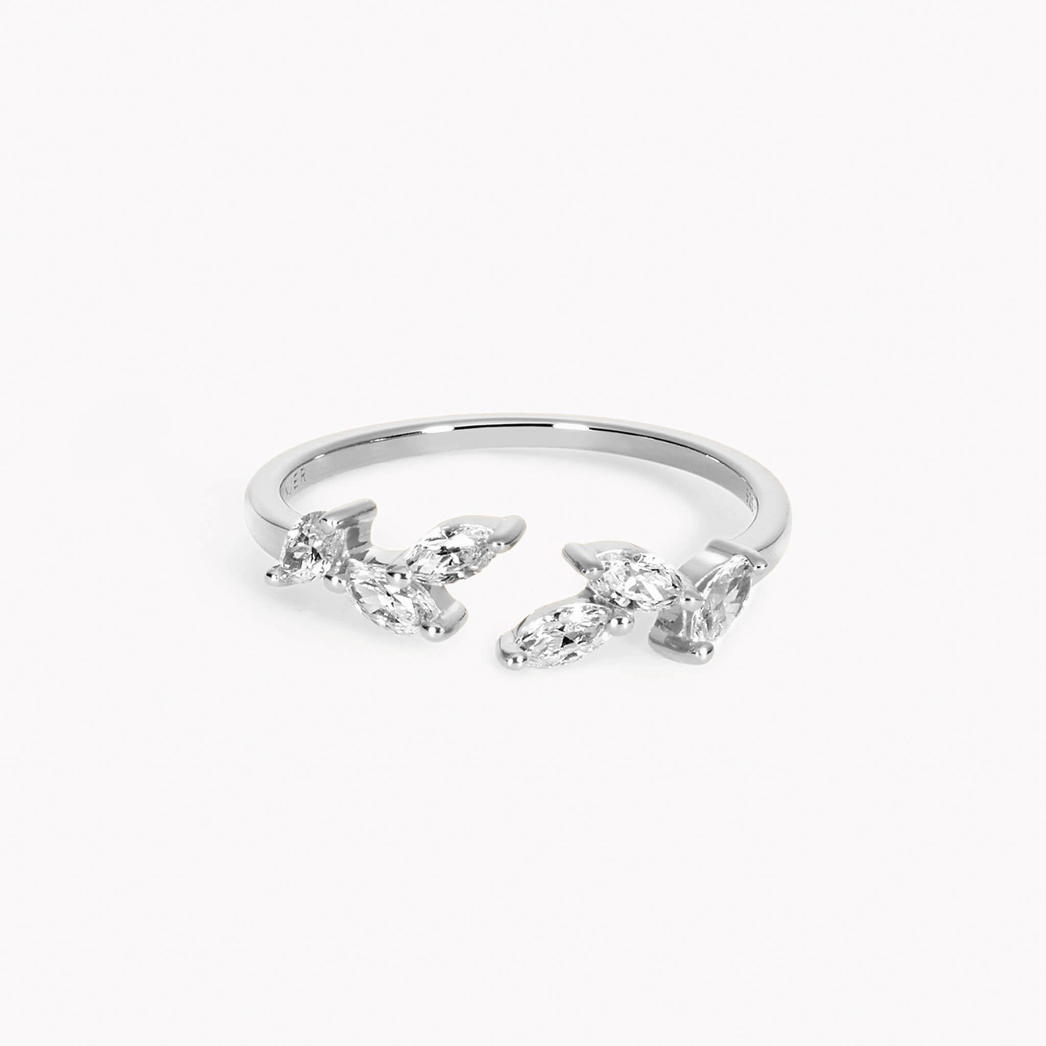 Petite Accent Silver Open Leaf Ring - Ada