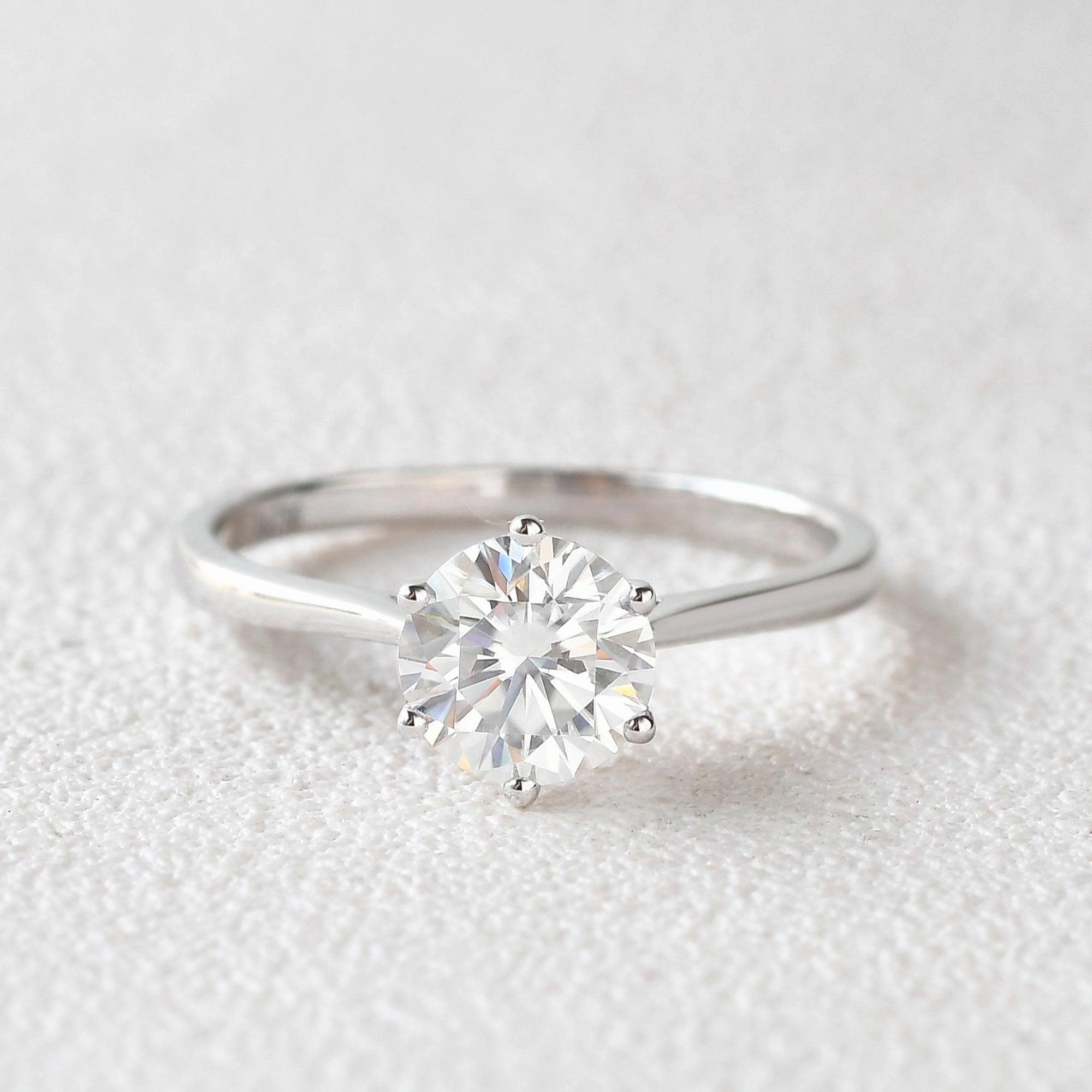 1.0ct Round Moissanite Six-prong Classic Solitaire Ring Smooth Detail Sleek Radiance