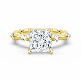 Princess Cut Moissanite Ring with Diamond Spaced Band and Hidden Halo Smart Finish Effortless Match