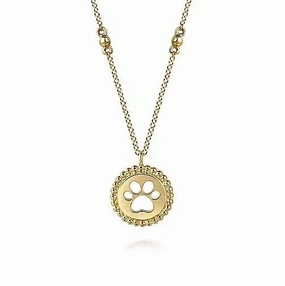 14K Yellow Gold Bujukan Medallion Pendant with Paw Print Center Distinctive Shape Dynamic Feature