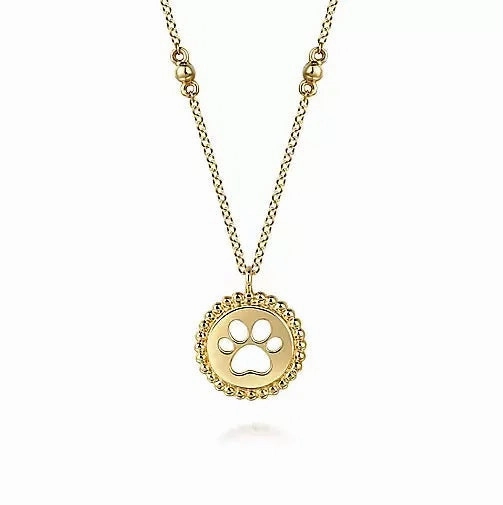 Fine Ornament 14K Yellow Gold Bujukan Medallion Pendant with Paw Print Center