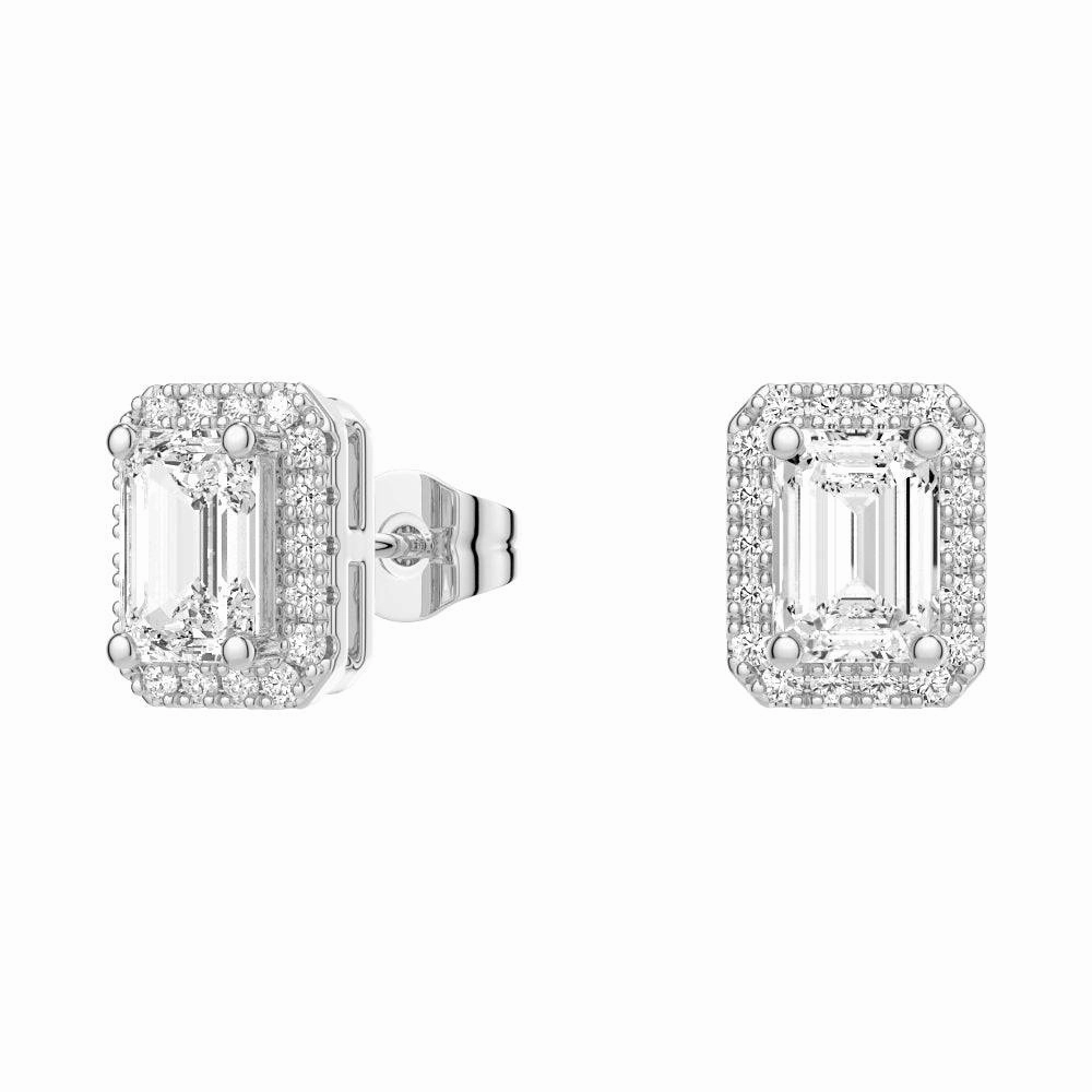 4.14 ctw Emerald Cut Moissanite Halo Stud Earrings Contemporary Feel Balanced Design