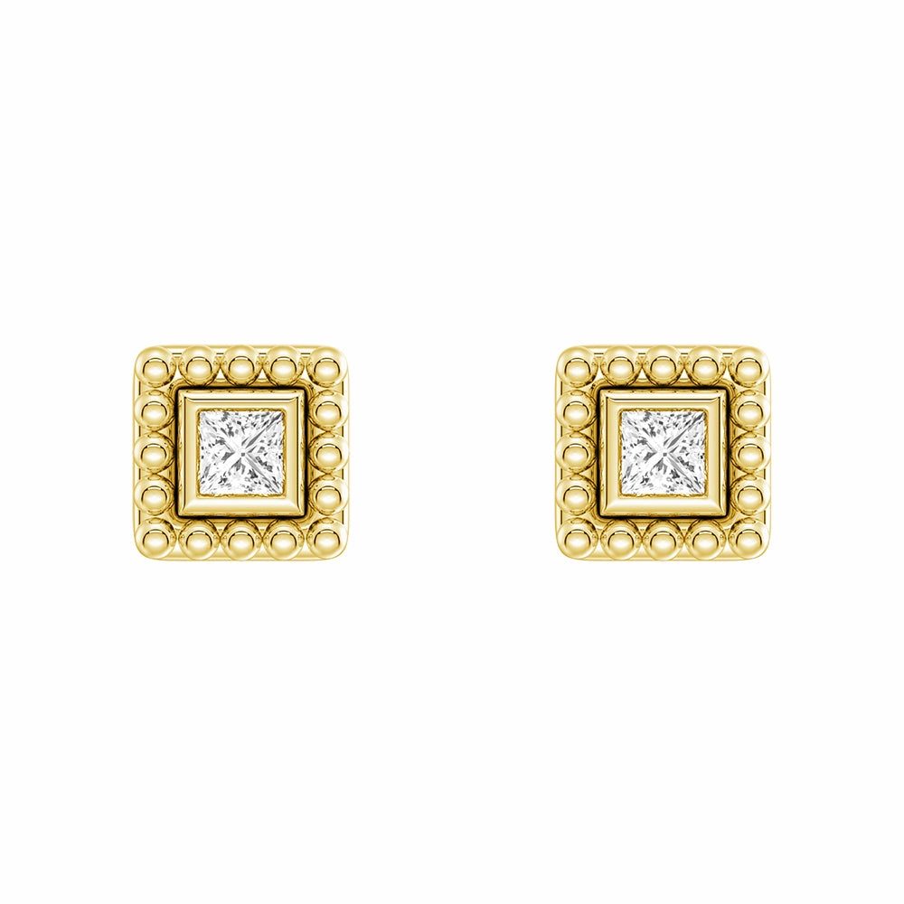 Timeless Design Holiday Style Convertible 2 in 1 Beaded Jacket Stud Earrings with Princess Cut Lab Diamond