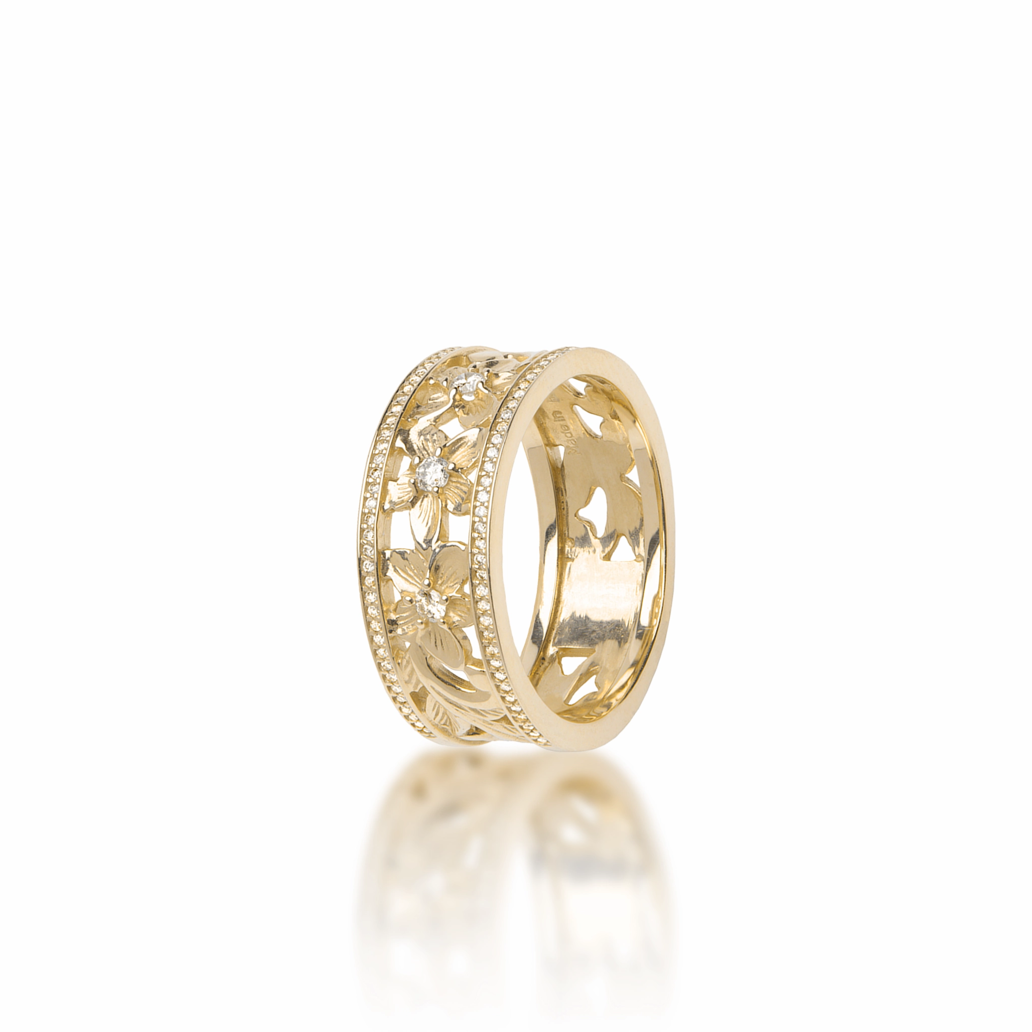 Hawaiian Heirloom Plumeria Ring in Gold with Diamonds - 8mm Modern Glow Formal Event