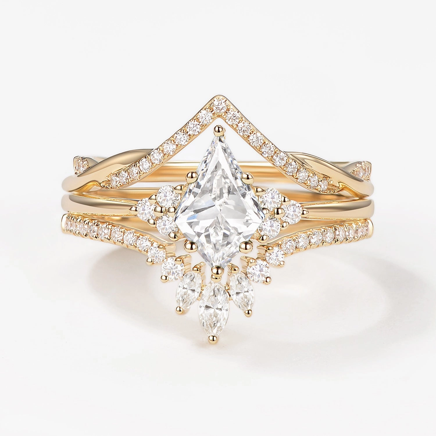 Shiny Gifts Handcrafted Jewelry Finish Kite Lab Grown Diamond Engagement Ring Set 3pcs - Trigon