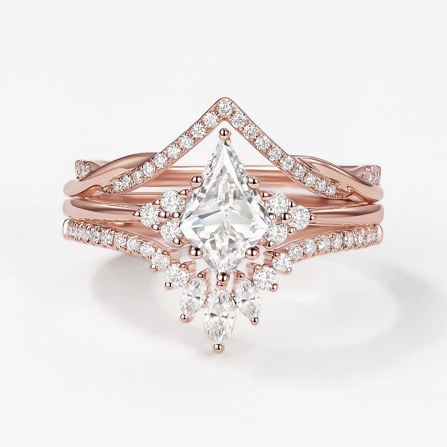 Kite Lab Grown Diamond Engagement Ring Set 3pcs - Trigon Modern Craft Shining Feature