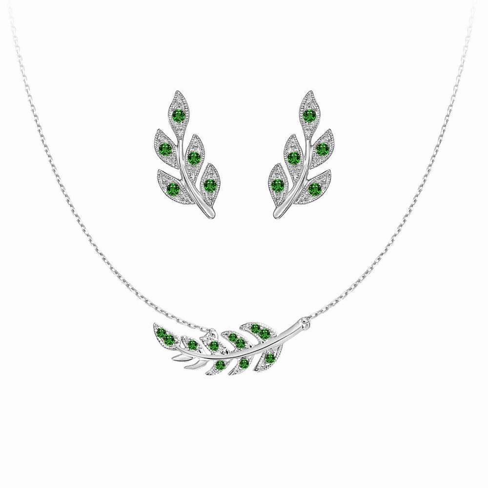 Fresh Detail Couture Botanical Foliage Lab Grown Emerald Necklace And Earring Set