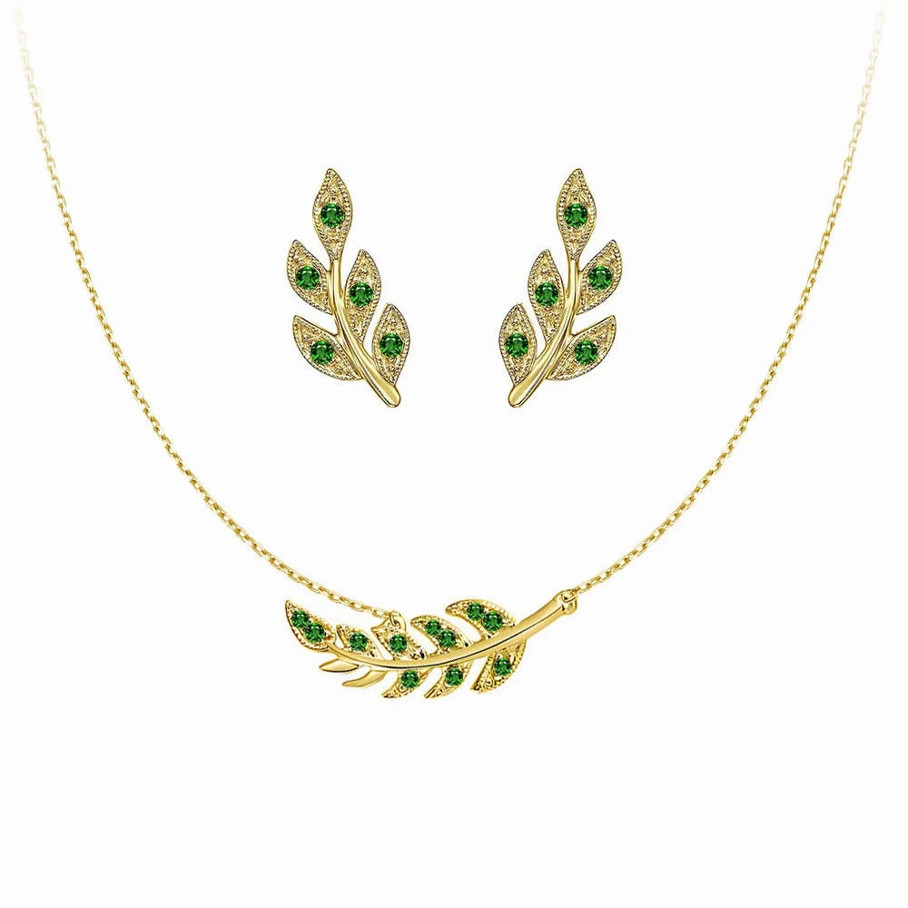 Couture Botanical Foliage Lab Grown Emerald Necklace And Earring Set Elegant Accent