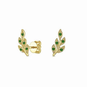 Chic Style Radiant Jewelry Shine Couture Botanical Foliage Lab Grown Emerald Stud Earrings