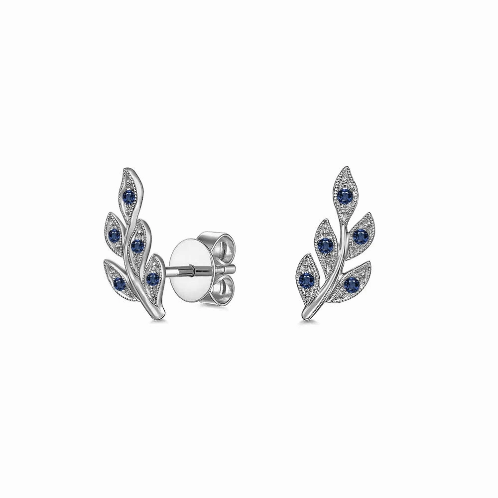 Pure Accent Couture Botanical Foliage Lab Grown Sapphire Stud Earrings