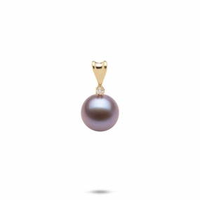 Lilac Freshwater Pearl Pendant in Gold with Diamond - 9-10mm Special Edition Quick Match