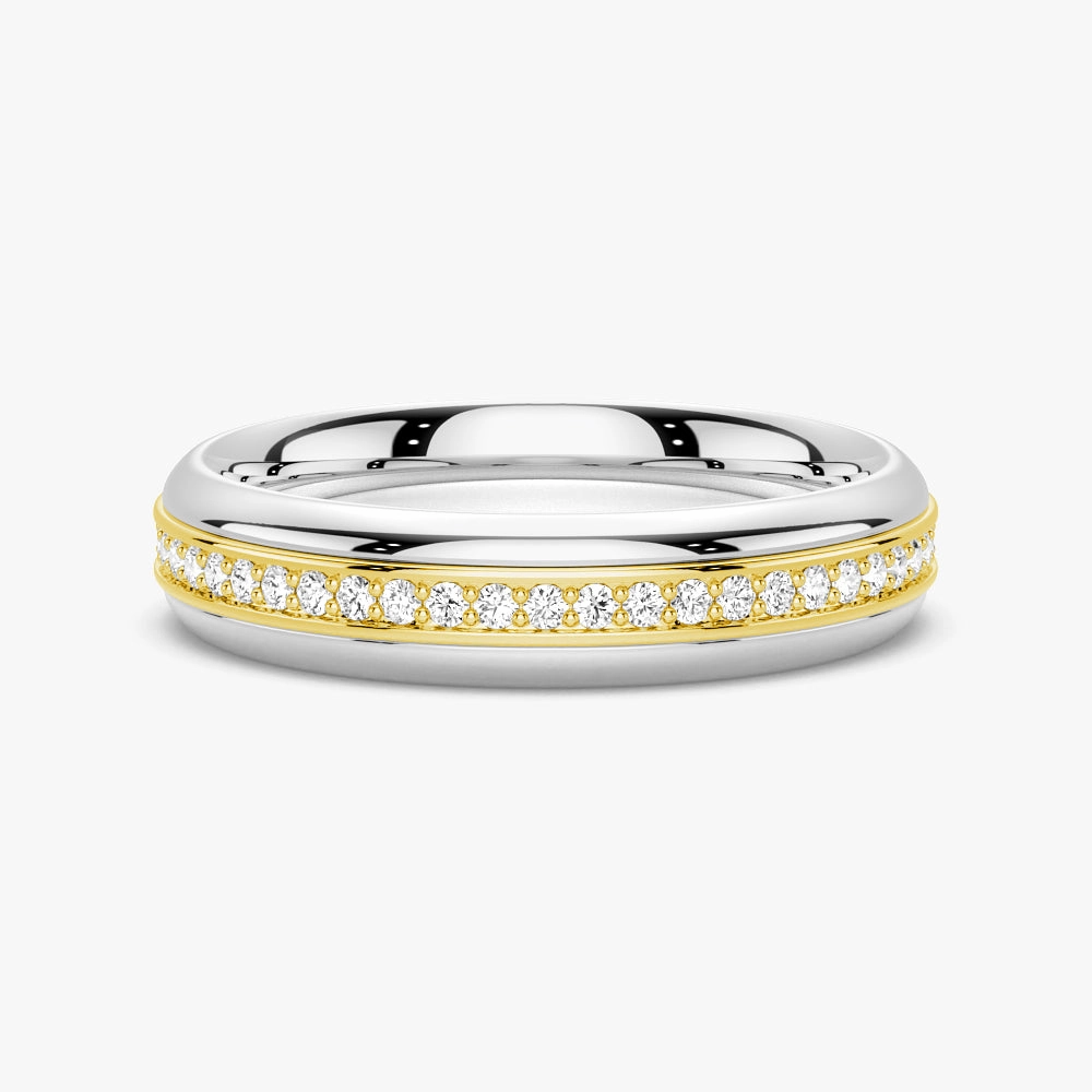 Bold Jewelry Glistening Shine 5.1mm Rotatable Two Tone Round Moissanite Men's Eternity Wedding Band