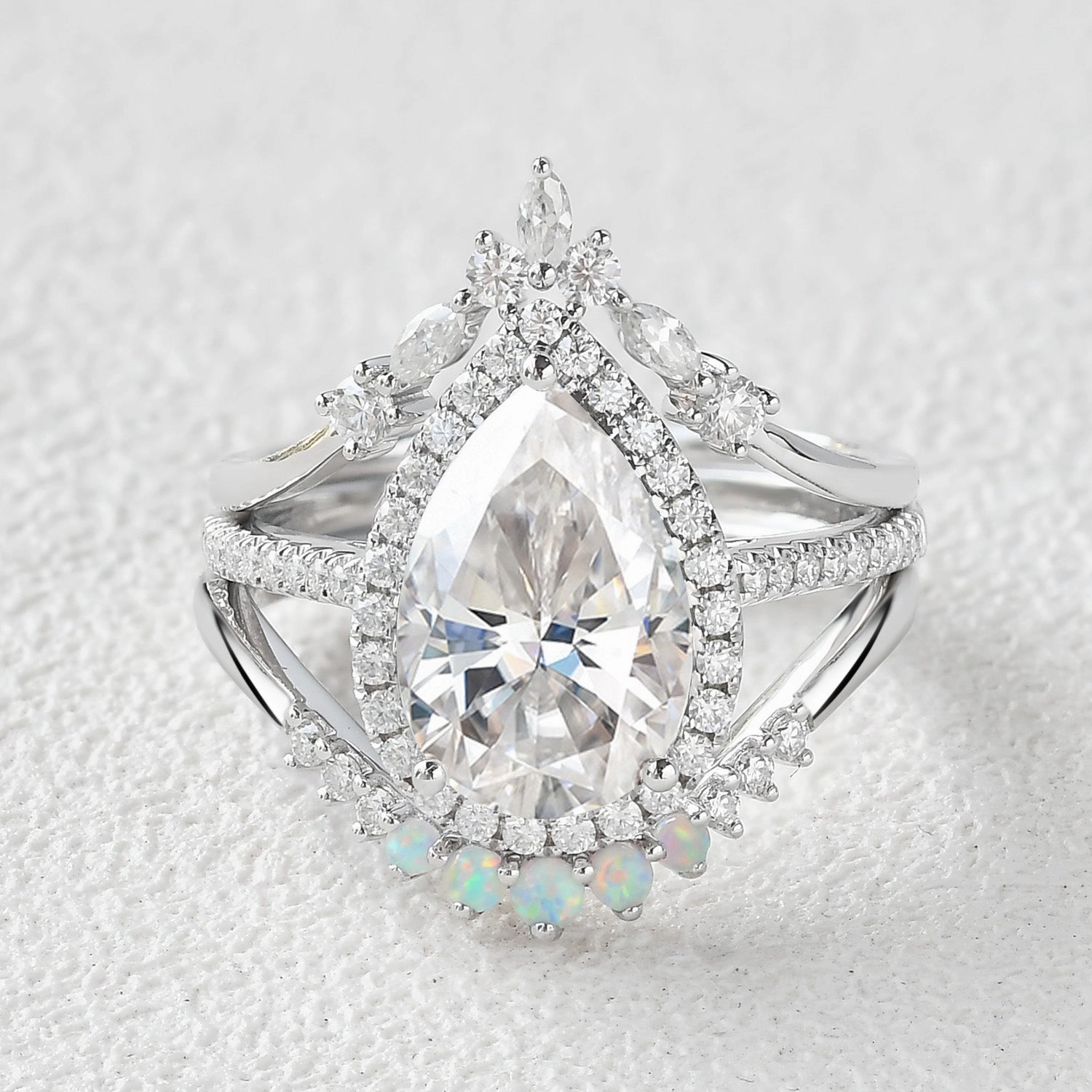 Crystal Clear Styled Set 3.5ct Pear Shaped Moissanite Inspired Ring Set 3pcs