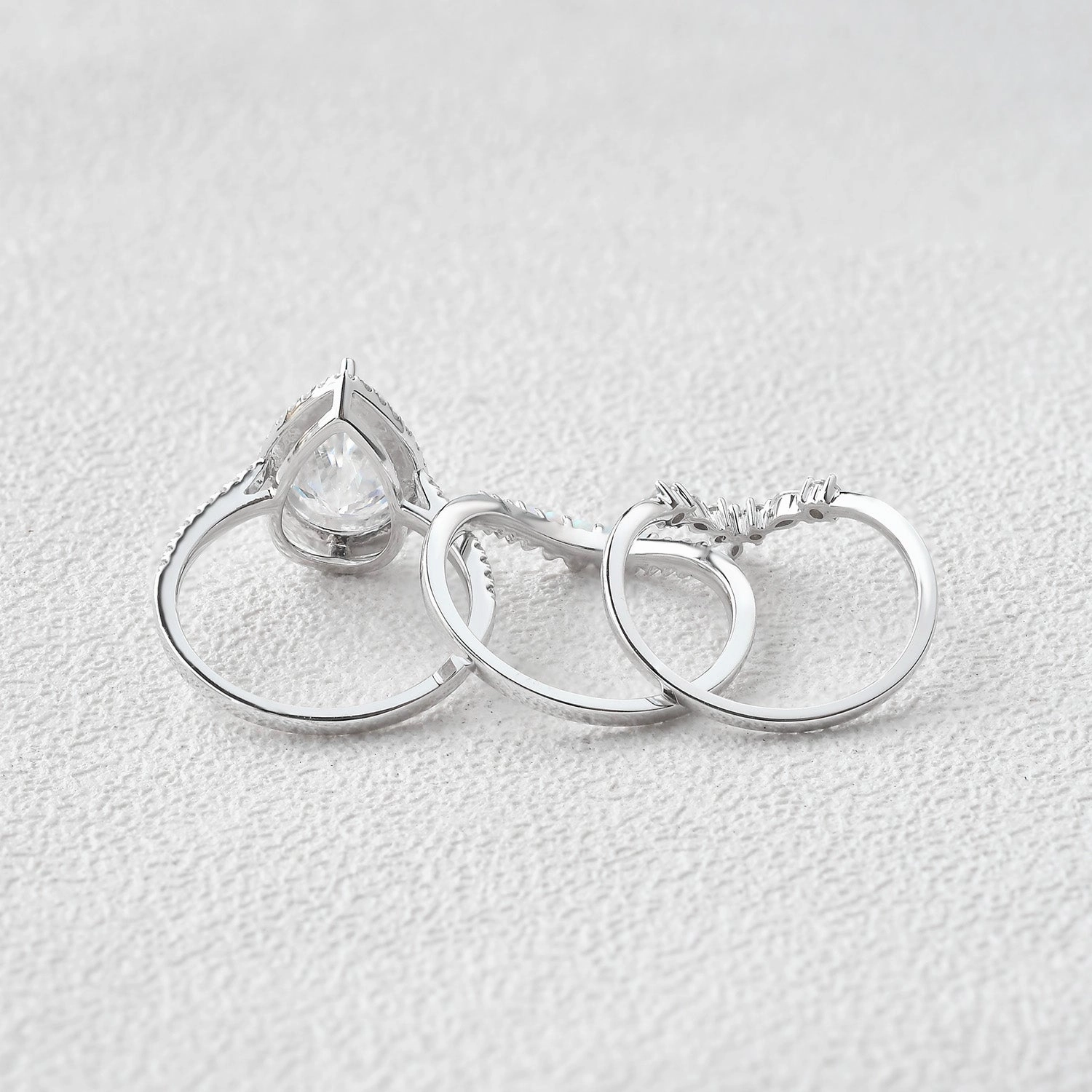 Sophisticated Glam Glamorous Sparkle 3.5ct Pear Shaped Moissanite Inspired Ring Set 3pcs