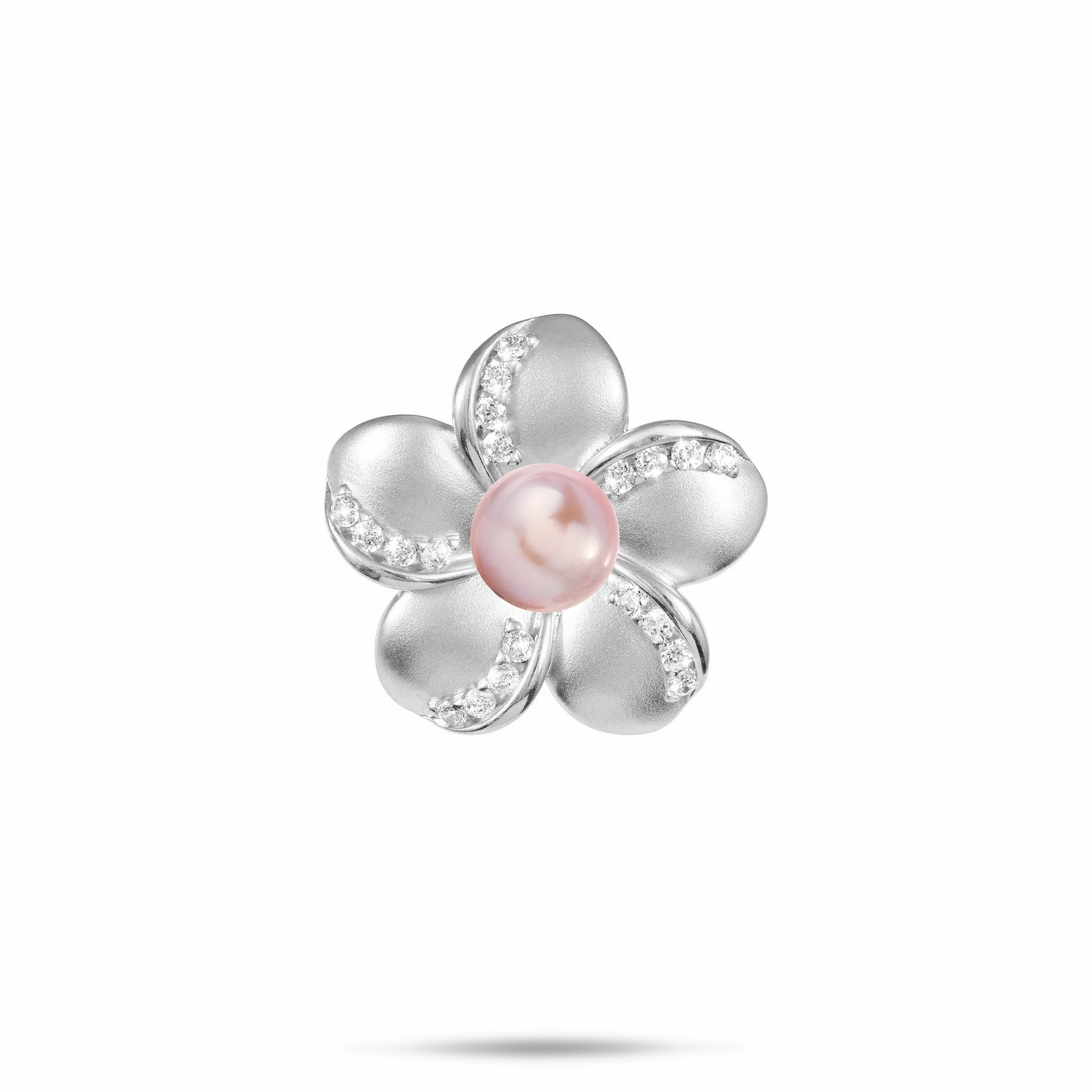 Pick A Pearl Plumeria Pendant in Sterling Silver with Cubic Zirconia - 20mm Distinctive Jewelry Pieces
