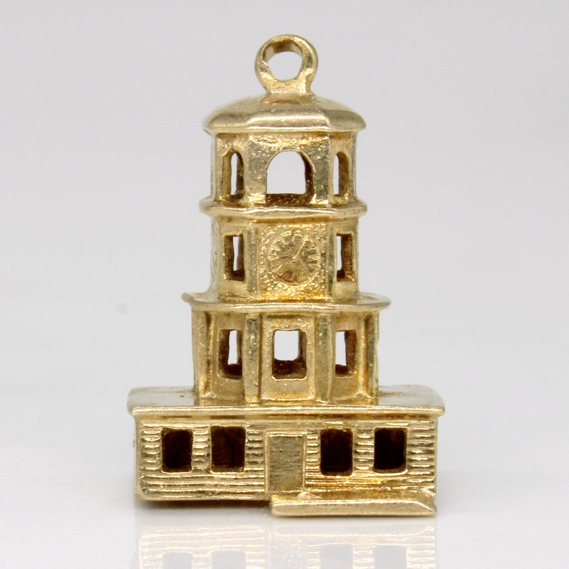 10k Yellow Gold Clock Tower Charm Captivating Form Polished Touch