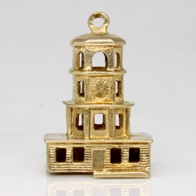 10k Yellow Gold Clock Tower Charm Captivating Form Polished Touch