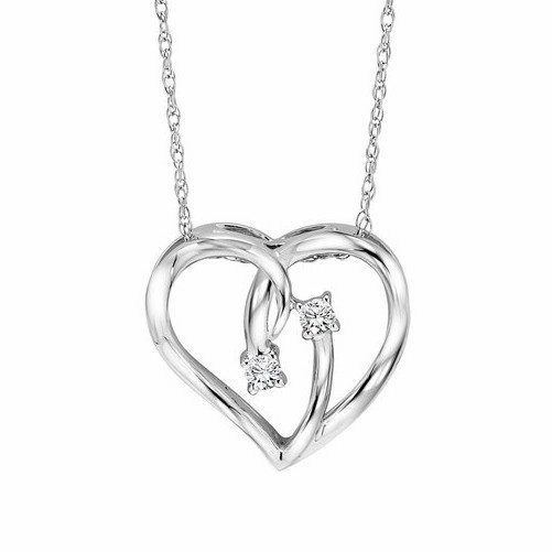 Refined Fashion Elegant Finish Sterling Silver Twogether Two-Stone Diamond Heart Necklace