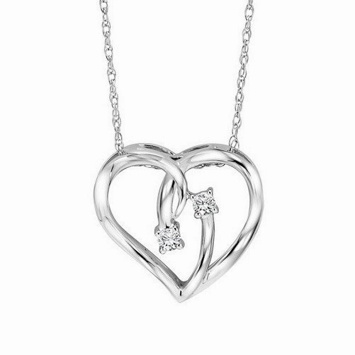 Minimal Glow Night Appeal Sterling Silver Twogether Two-Stone Diamond Heart Necklace