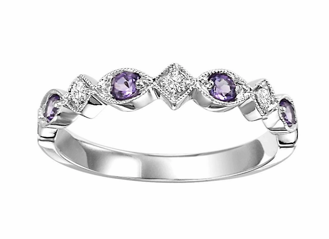 Simple Insignia Timeless Object Created Alexandrite Birthstone Diamond Ring 10K White Gold