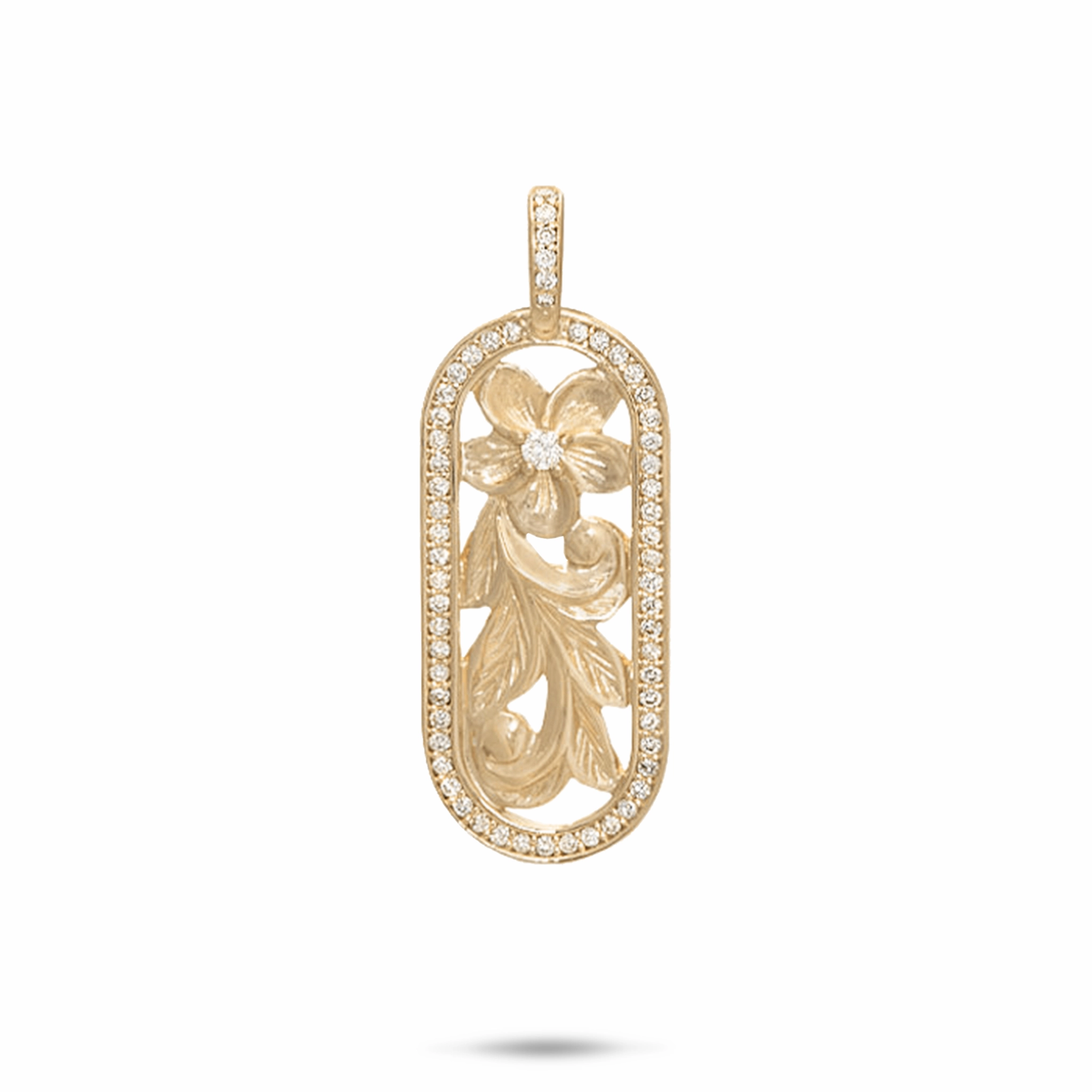 Hawaiian Heirloom Plumeria Pendant in Gold with Diamonds - 27mm Fashion Sparkle Fashion Style