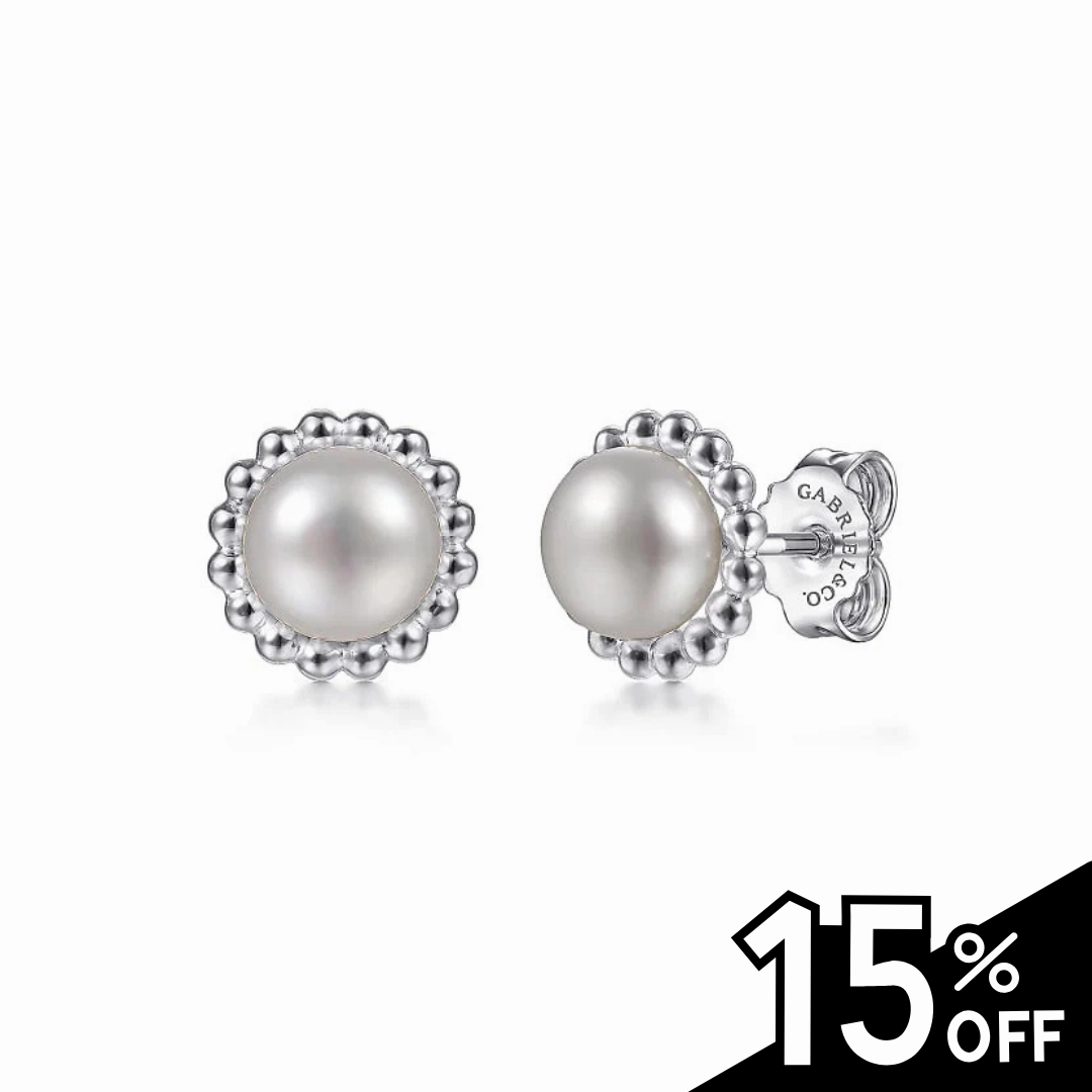 925 Sterling Silver Bujukan Pearl Stud Earrings Shiny Creations Evening Look