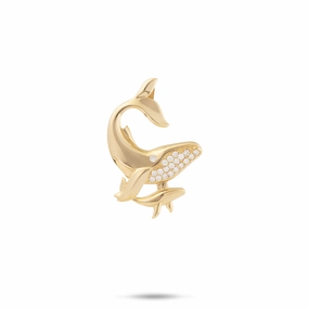 Ocean Dance Humpback Whale Mother & Baby Pendant in Gold with Diamonds - 24mm Statement Look Daily Gift