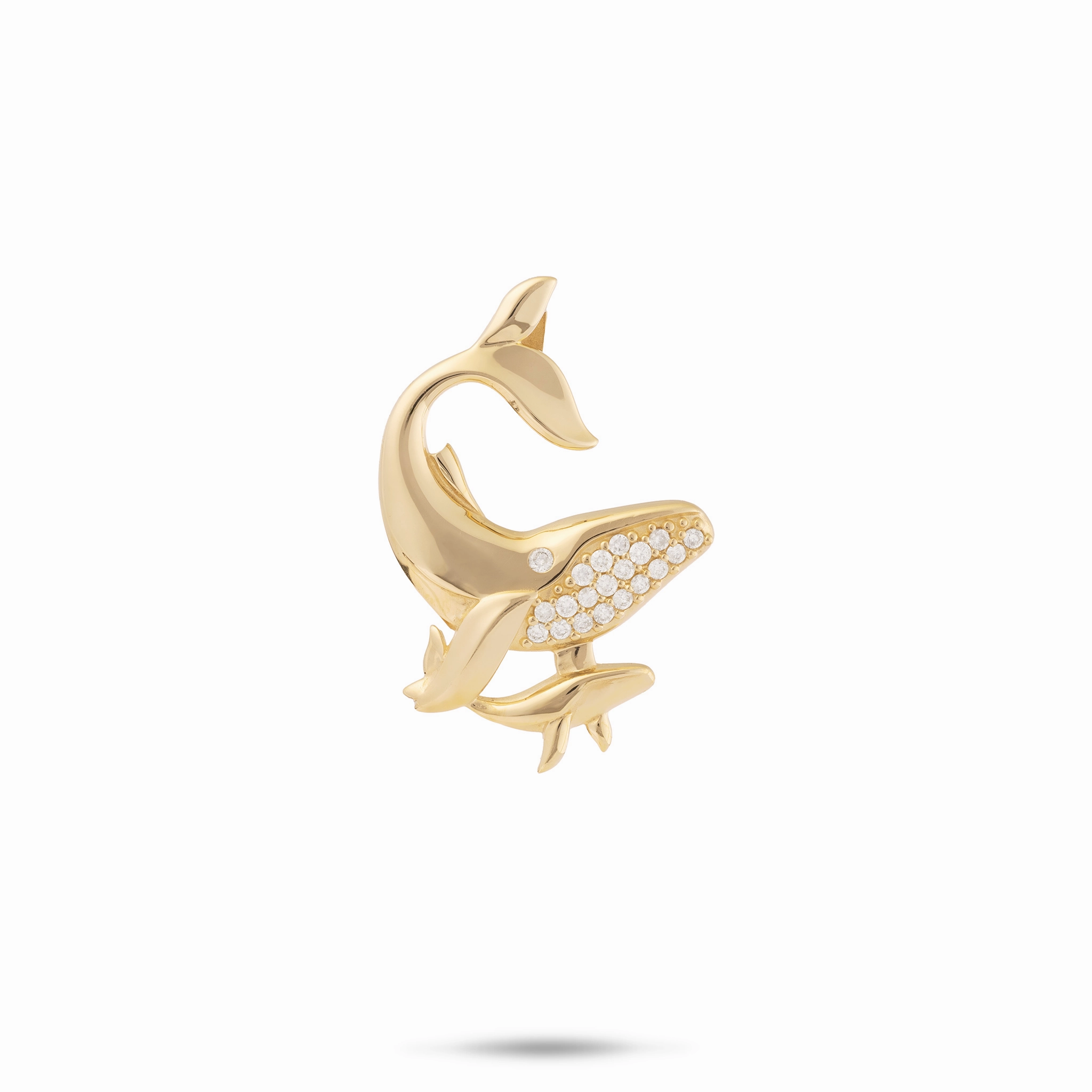 Sleek Edge Glam Pairing Ocean Dance Humpback Whale Mother & Baby Pendant in Gold with Diamonds - 24mm