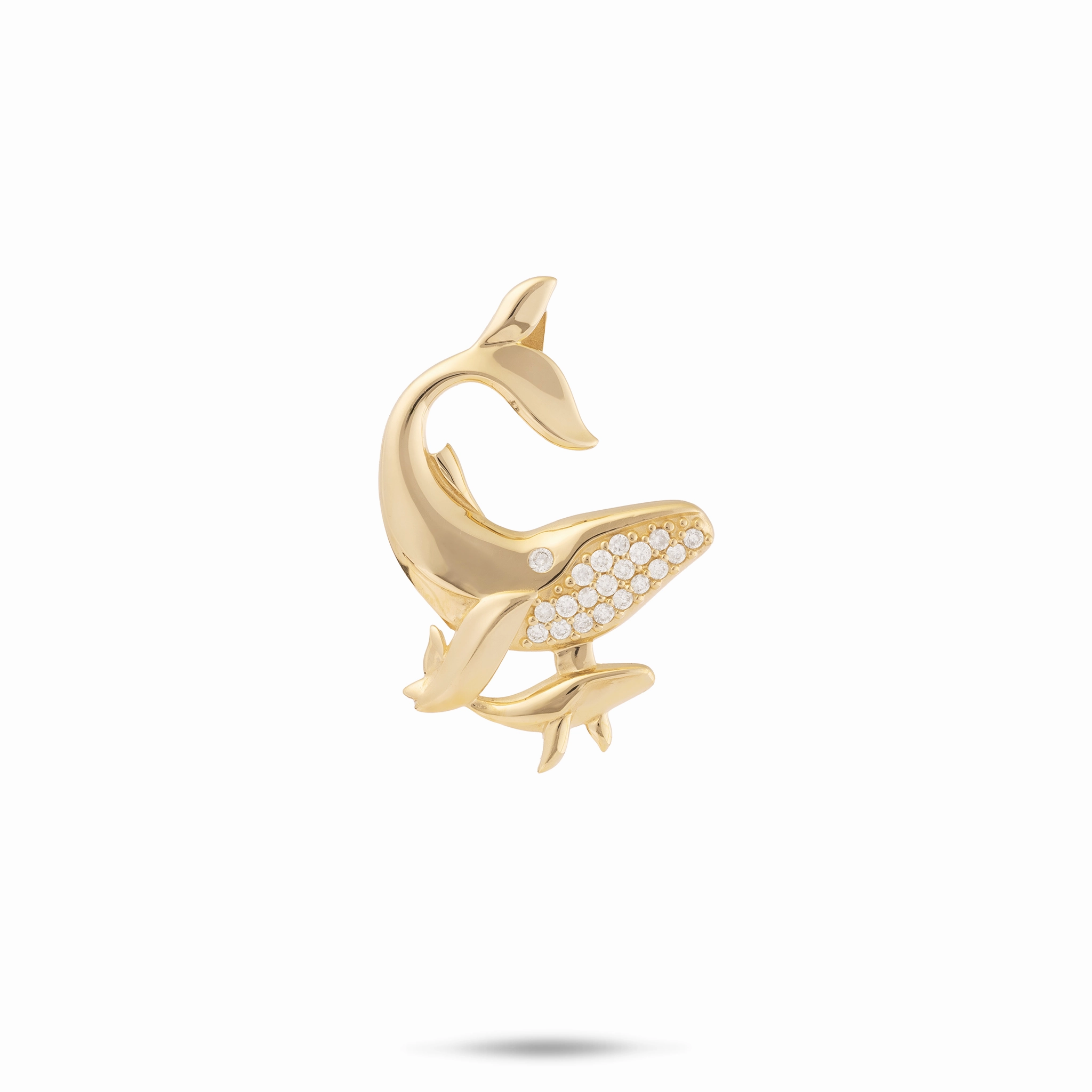 Versatile Design Ocean Dance Humpback Whale Mother & Baby Pendant in Gold with Diamonds - 24mm