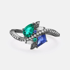 Toi Et Moi Lab Sapphire & Lab Emerald Engagement Ring - Nocturne Artful Detail Party Favorite