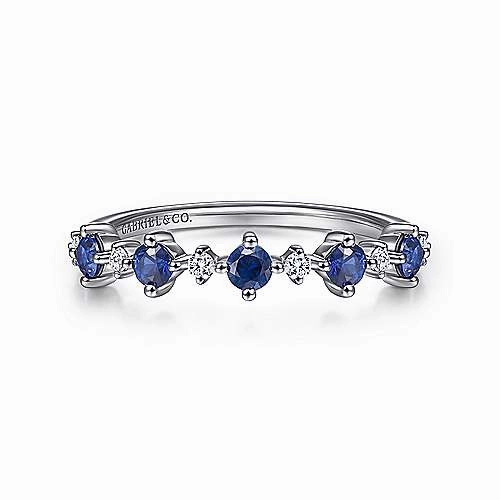 Practical Appearance Sapphire Diamond Ring .08 Cttw 14K White Gold