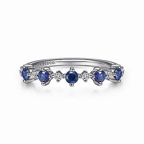 Refined Style Minimal Contour Sapphire Diamond Ring .08 Cttw 14K White Gold