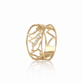 Minimal Piece Ko?olau Waterfall Ring in Gold with Diamonds - 10mm