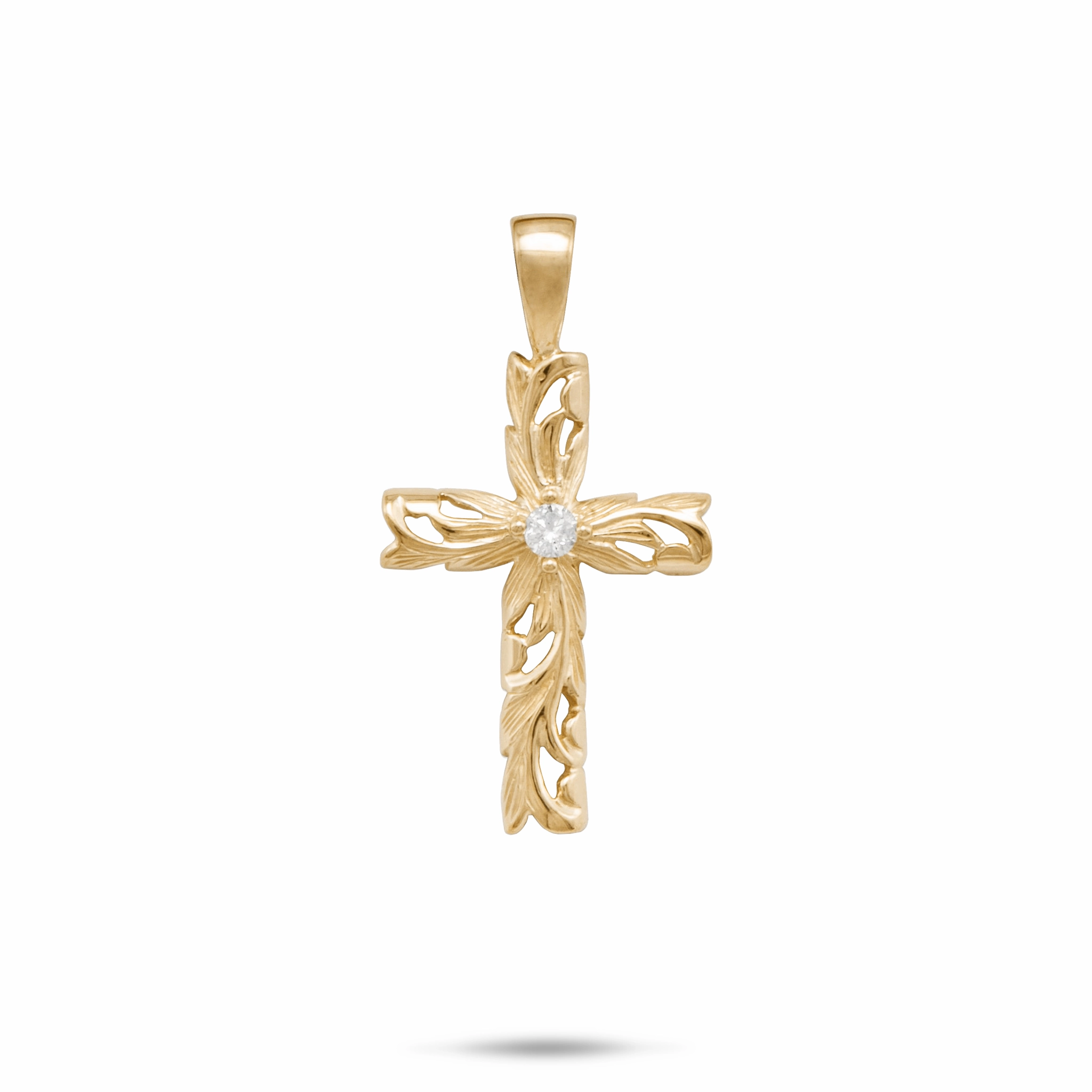 Dazzling Radiance Creative Feature Hawaiian Heirloom Old English Scroll Cross Pendant in Gold with Diamond - 23mm
