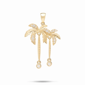 Paradise Palms - Palm Tree Pendant in Gold with Diamonds - 28mm Custom Finish Effortless Glam