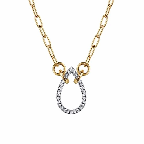 Luxe Pick 14K White Yellow Gold Open Teardrop Diamond Hollow Paperclip Chain Necklace
