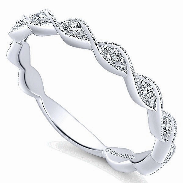 Crossover Design Stackable Diamond Ring 14K White Gold Precision Cut Budget Piece