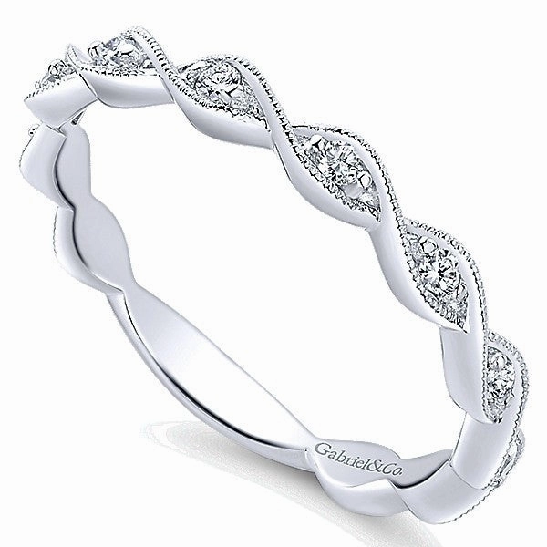 Crossover Design Stackable Diamond Ring 14K White Gold Daily Layer Stylish Finish