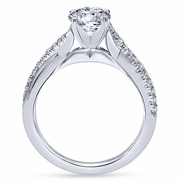 Crossover Pave Diamond Engagement Ring 14K White Gold 387A Gentle Design