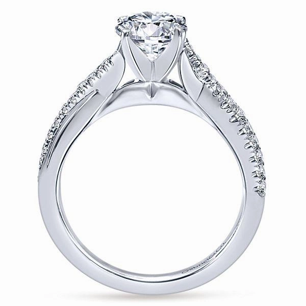 Minimal Beauty Crossover Pave Diamond Engagement Ring 14K White Gold 387A