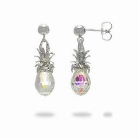 Crystal Pineapple Dangle Earrings in Sterling Silver Bright Highlight