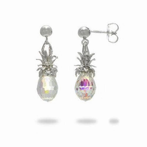 Crystal Pineapple Dangle Earrings in Sterling Silver Bright Highlight