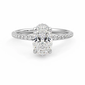 Playful Spark Oval Cut Moissanite Engagement Ring with Hidden Halo and Anniversary Stone Accent