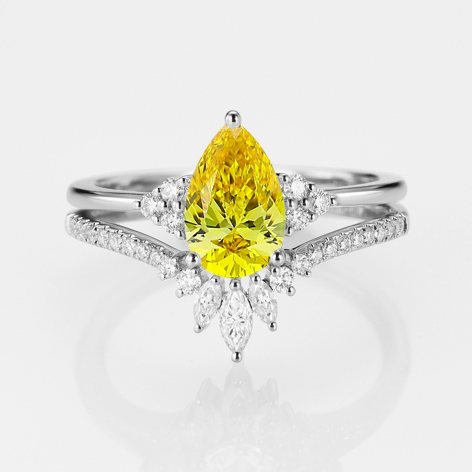 1.0ct Pear Yellow Lab Grown Diamond Vintage Ring Set 2pcs - Lydia Contemporary Edge