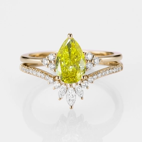 Bold Charm Chic Ensemble 1.0ct Pear Yellow Lab Grown Diamond Vintage Ring Set 2pcs - Lydia