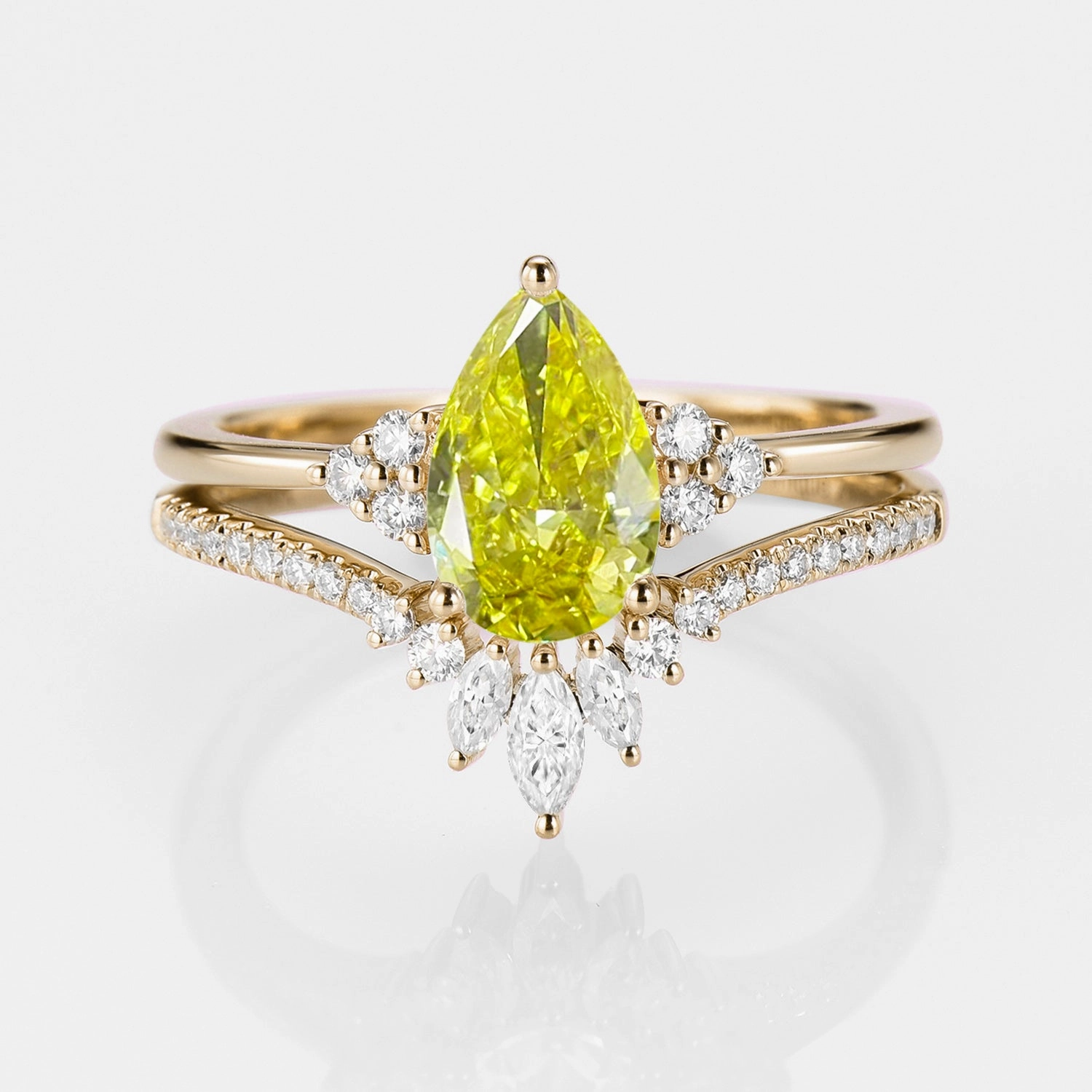 Bold Charm Chic Ensemble 1.0ct Pear Yellow Lab Grown Diamond Vintage Ring Set 2pcs - Lydia