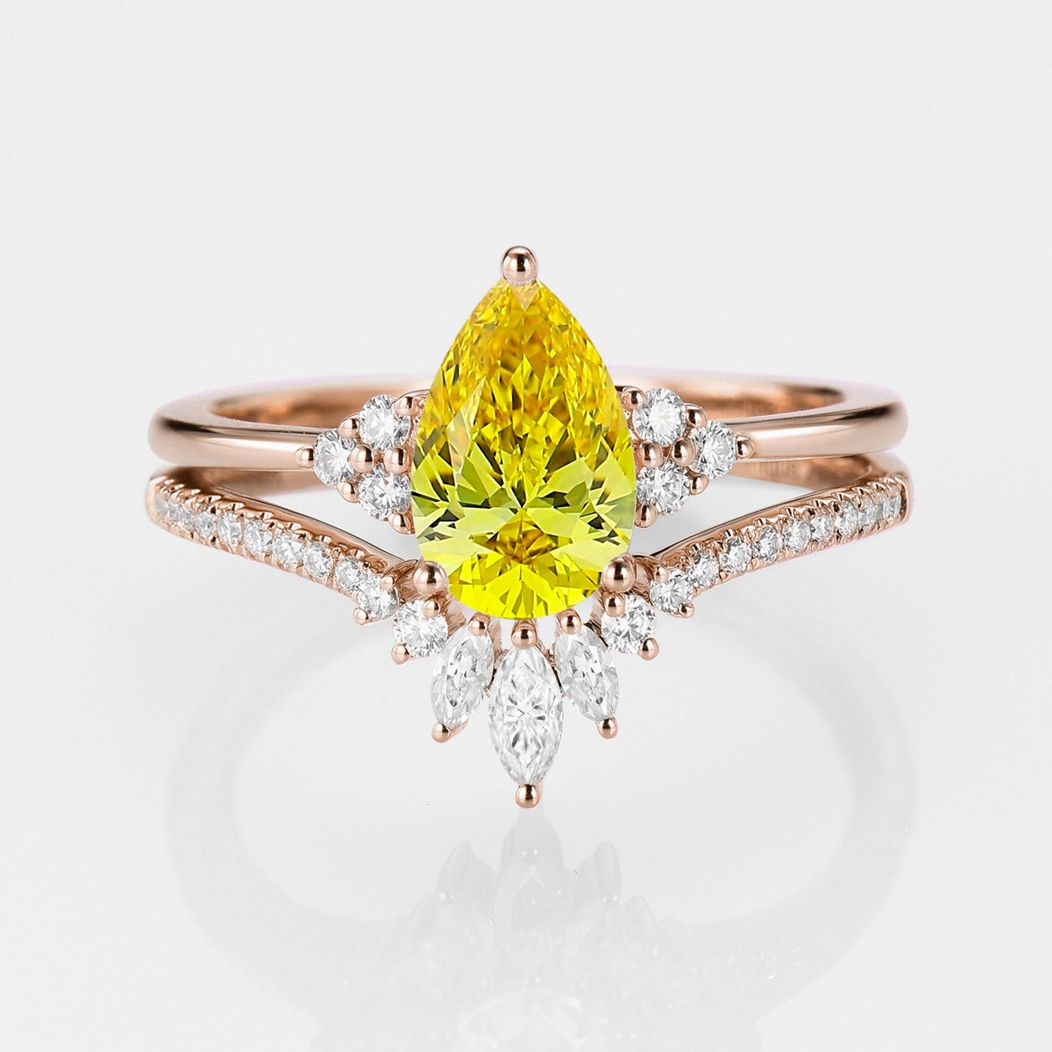 Elegant Edge Layering Game 1.0ct Pear Yellow Lab Grown Diamond Vintage Ring Set 2pcs - Lydia