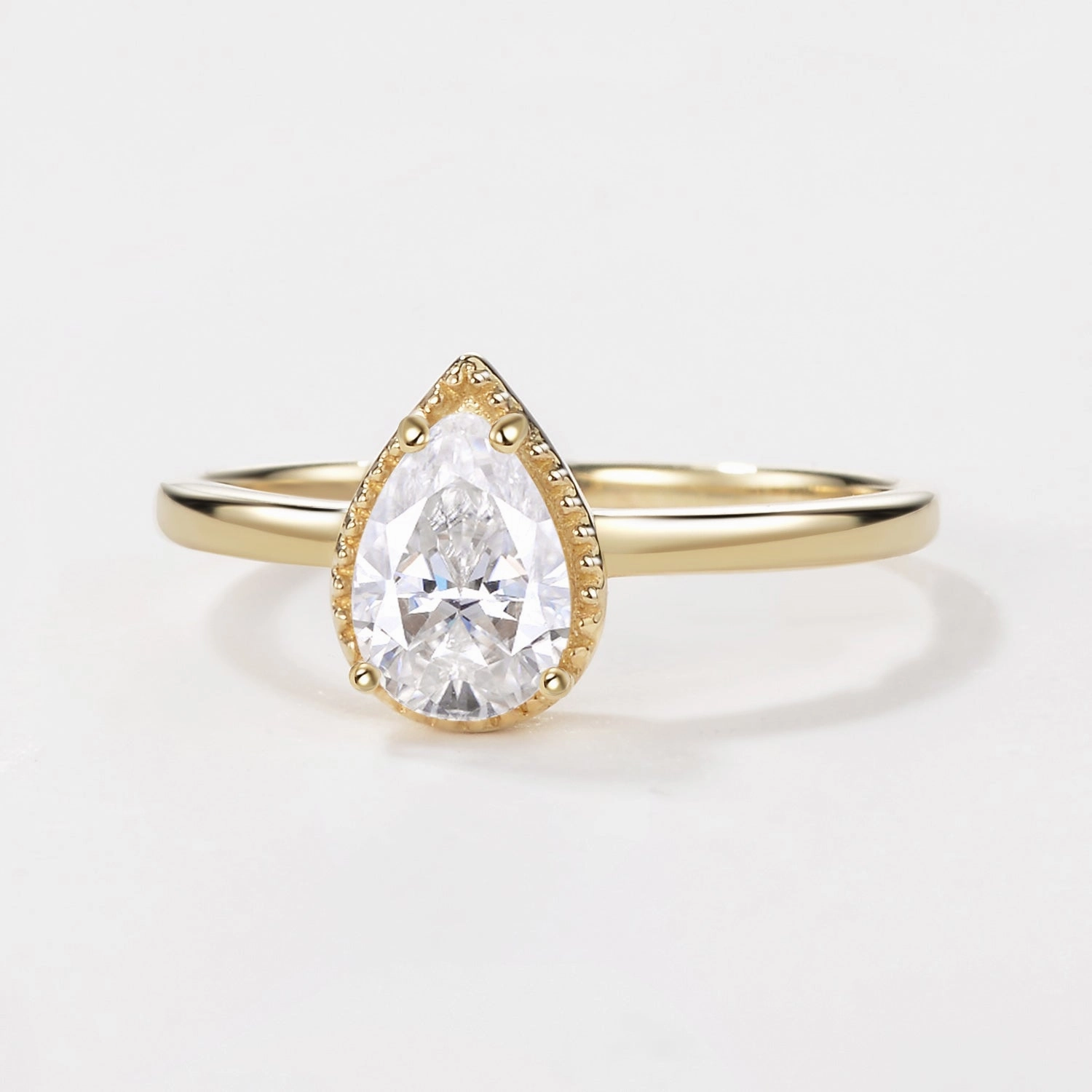 Trendy Outfit Pear Moissanite Milgrain Antique Engagement Ring