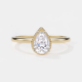 Pear Moissanite Milgrain Antique Engagement Ring Urban Style