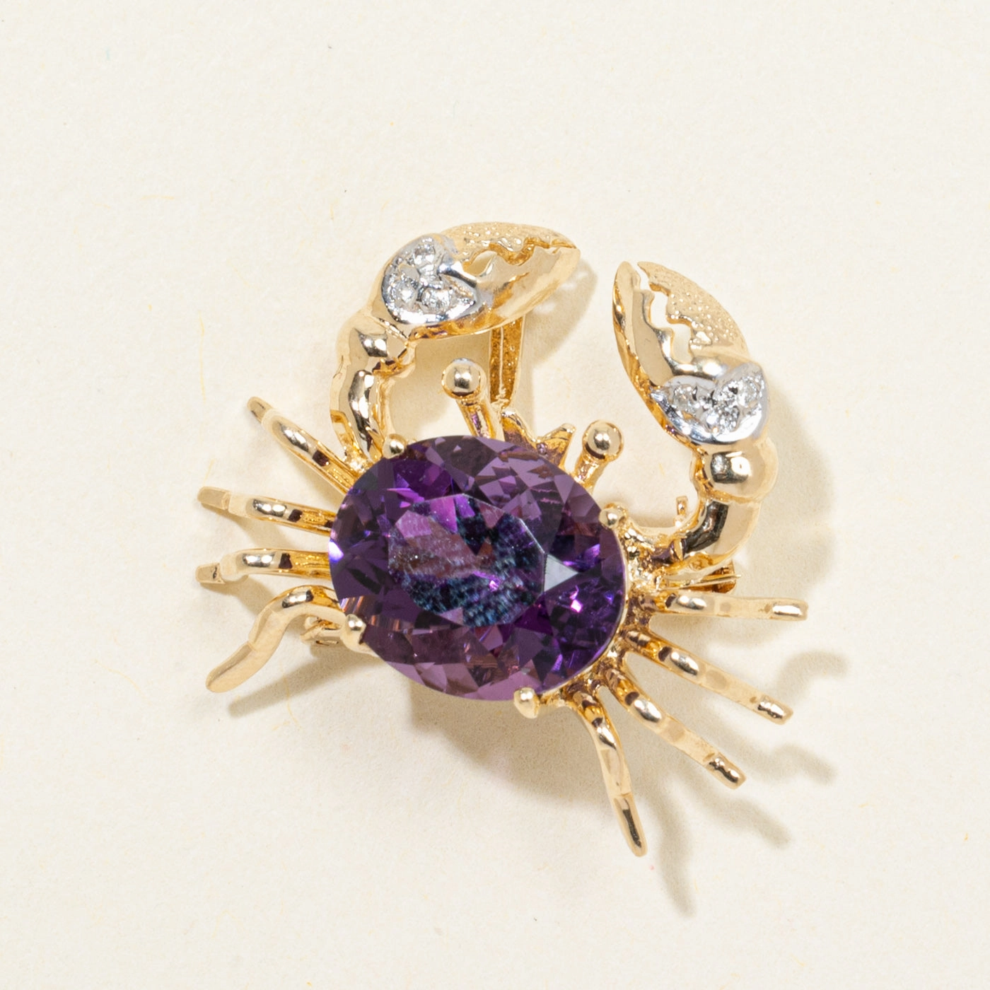 Shiny Details Fashion Elegance Amethyst & Diamond Crab Convertible Pendant Brooch | 4.80ct, 0.01ctw